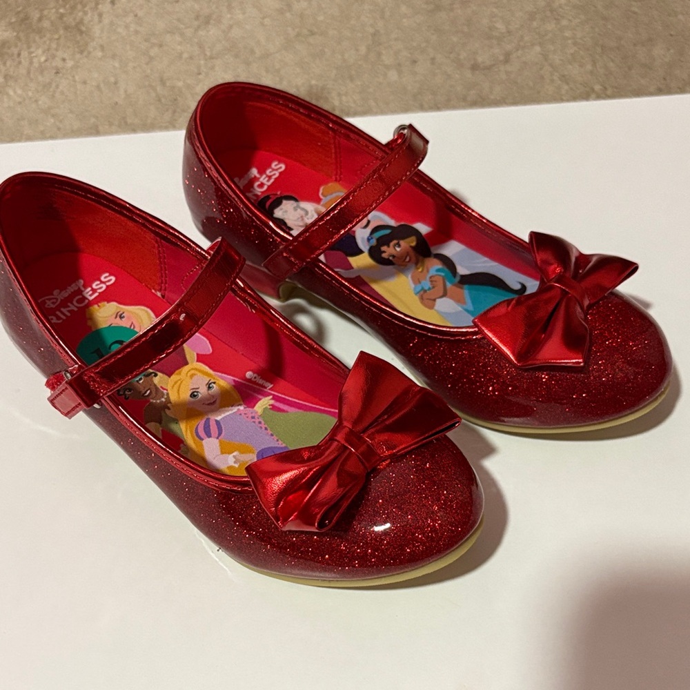 Disney Red Glitter Bow Kids Dress Shoes